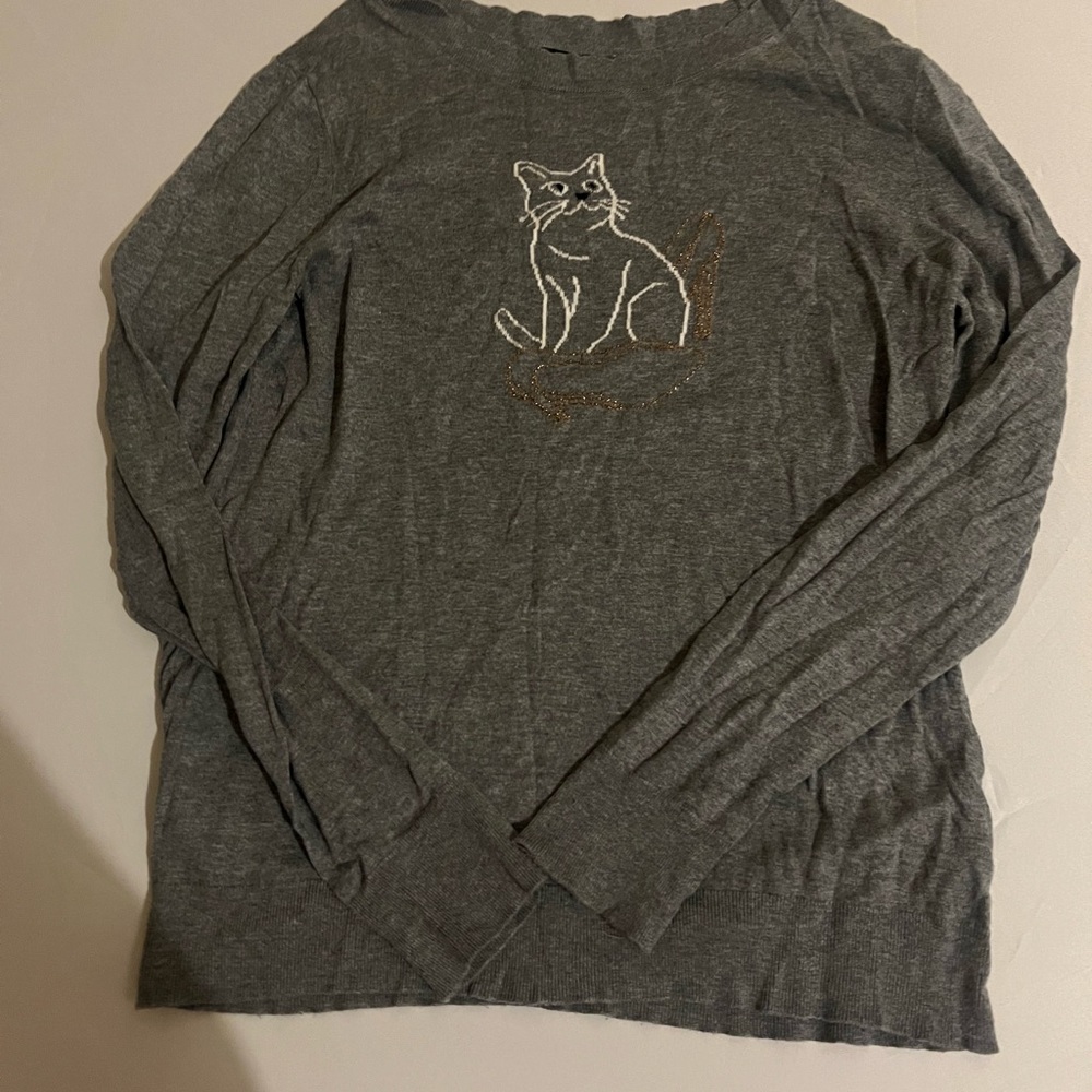 Banana Republic Gray Long Sleeve with Cat Embroidery